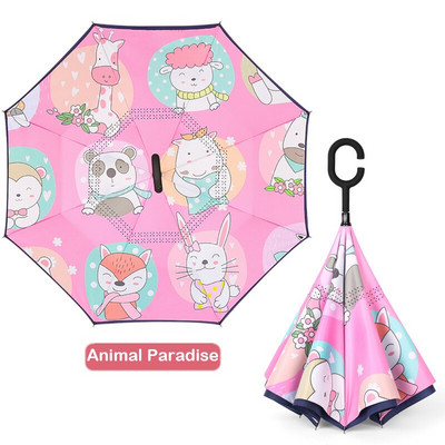 Livrare gratuită 2021 pentru copii, umbrelă inversată cu două straturi, umbrelă de protecție solară cu animale din desene animate, umbrelă lungă pentru băieți și fete, fără mâner
