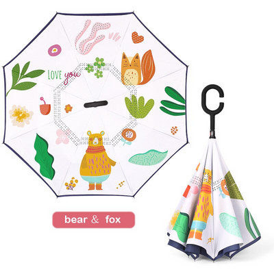 Livrare gratuită 2021 pentru copii, umbrelă inversată cu două straturi, umbrelă de protecție solară cu animale din desene animate, umbrelă lungă pentru băieți și fete, fără mâner