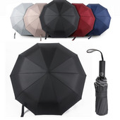 Automatický vetruodolný dáždnik pre mužov, 10 rebier, veľká veľkosť, reflexný prúžok, dámsky, mužský, slnečník s 3 skladacími dáždnikmi, dáždnik do dažďa pre mužov