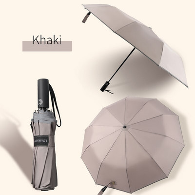Automatický vetruodolný dáždnik pre mužov, 10 rebier, veľká veľkosť, reflexný prúžok, dámsky, mužský, slnečník s 3 skladacími dáždnikmi, dáždnik do dažďa pre mužov