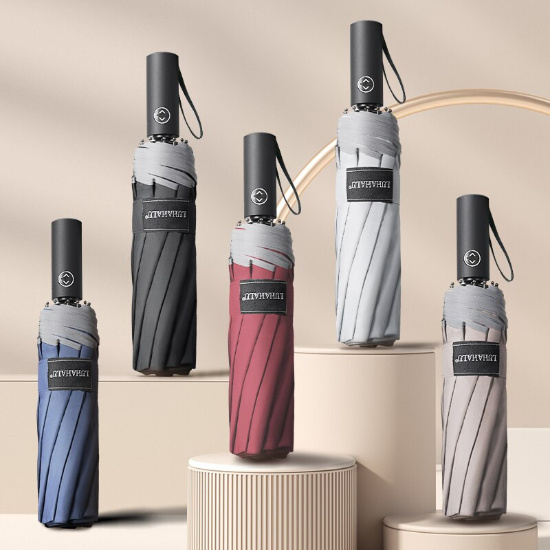 Automatický vetruodolný dáždnik pre mužov, 10 rebier, veľká veľkosť, reflexný prúžok, dámsky, mužský, slnečník s 3 skladacími dáždnikmi, dáždnik do dažďa pre mužov