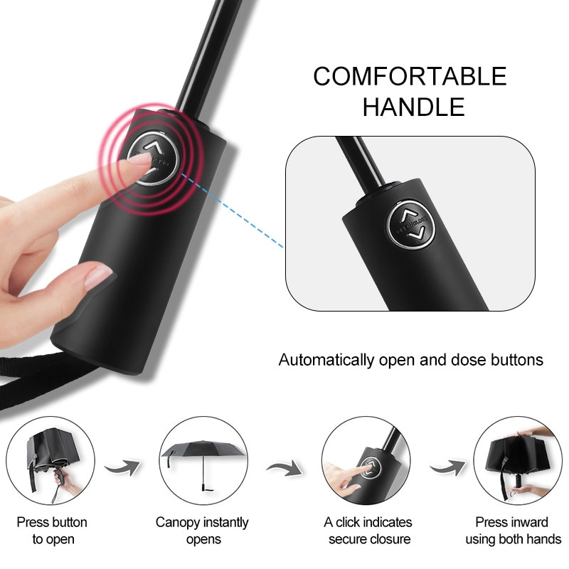 Automatický vetruodolný dáždnik pre mužov, 10 rebier, veľká veľkosť, reflexný prúžok, dámsky, mužský, slnečník s 3 skladacími dáždnikmi, dáždnik do dažďa pre mužov