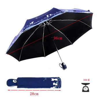 LIKE RAIN Ρομαντική χαριτωμένη ομπρέλα γάτας Αυτόματη ομπρέλα βροχής Γυναικεία τριπλή μαύρη επίστρωση Ομπρέλες παραλίας UBY29