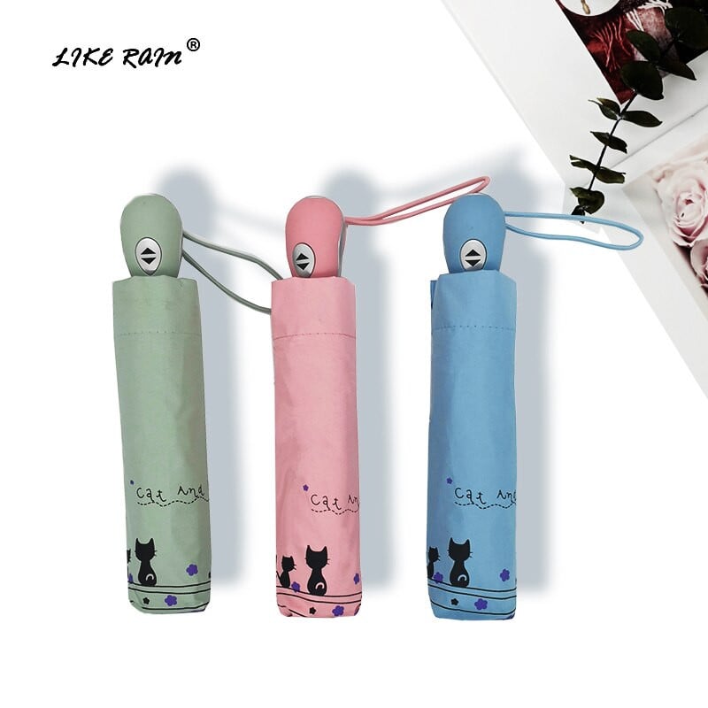 Dáždnik s automatickým dáždnikom LIKE RAIN, trojskladací, čierny, s čiernym povrchom, plážový slnečník UBY29