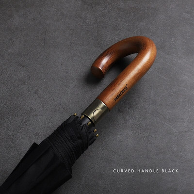 Parachase Veľký dáždnik pre mužov a ženy, dážď, dvojvrstvový, vetruodolný, 8 rebier, drevený dáždnik s dlhou rukoväťou, automatický, silný, strážny, Chuva