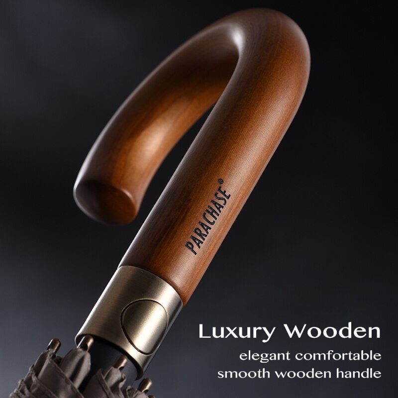 Parachase Veľký dáždnik pre mužov a ženy, dážď, dvojvrstvový, vetruodolný, 8 rebier, drevený dáždnik s dlhou rukoväťou, automatický, silný, strážny, Chuva