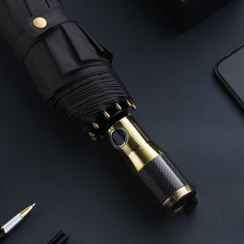 Leodauknow Veľký dáždnik pre mužov s rukoväťou z uhlíkových vlákien, skladací dáždnik, vonkajší, cestovný, obchodný, automatický dáždnik, vetruodolný slnečník