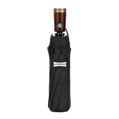 Umbrelele pliabile pentru bărbați, umbrele de soare automate, rezistente la vânt, au mânere din lemn masiv, cu zece rame din os