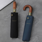 Umbrelă de ploaie Parachase Mâner curbat din lemn automat Business Umbrella Design Corporation 10K Rezistent la vânt Umbrelă pliabilă pentru bărbat