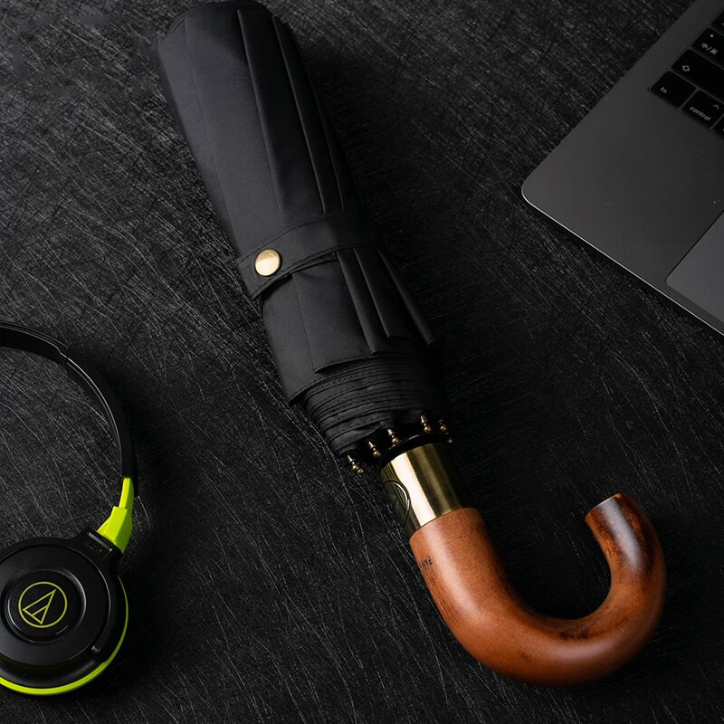 Umbrelă de ploaie Parachase Mâner curbat din lemn automat Business Umbrella Design Corporation 10K Rezistent la vânt Umbrelă pliabilă pentru bărbat