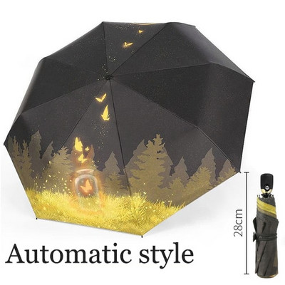 Luxusný olejomaľbový dáždnik s motýľom, dáždnik do dažďa, 3-skladací auto slnečník, anti-UV ochrana, dámsky biznis, jedinečný darček, slnečník