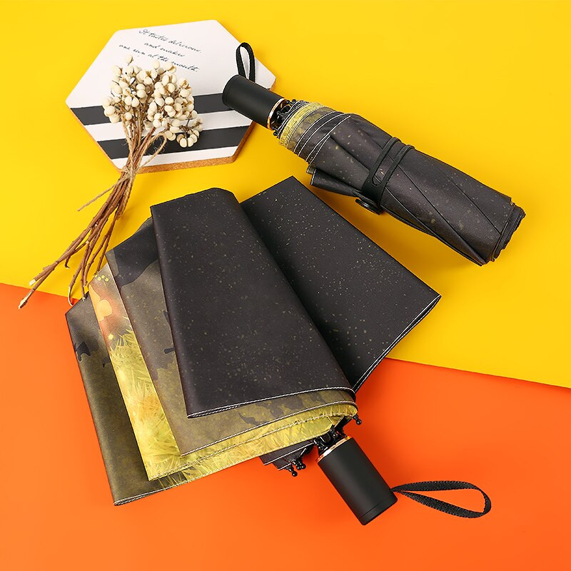 Luxusný olejomaľbový dáždnik s motýľom, dáždnik do dažďa, 3-skladací auto slnečník, anti-UV ochrana, dámsky biznis, jedinečný darček, slnečník