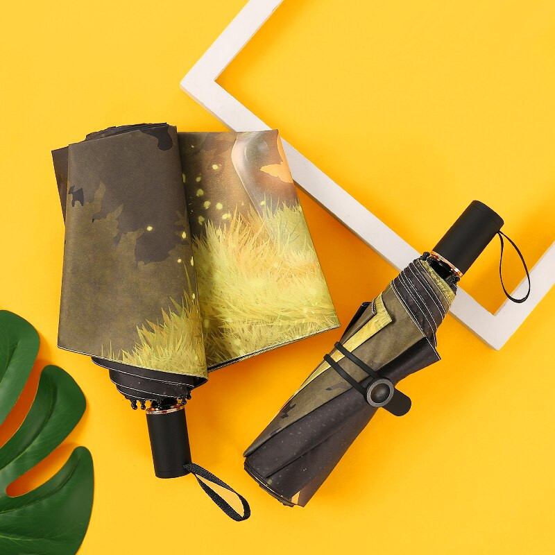 Luxusný olejomaľbový dáždnik s motýľom, dáždnik do dažďa, 3-skladací auto slnečník, anti-UV ochrana, dámsky biznis, jedinečný darček, slnečník