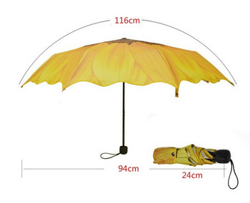 2021 3d Sunflower Print Τρεις πτυσσόμενες ομπρέλα Rain Women Pongee Sunny and Rainy Umbrella Anti Uv Feel Comfortable New