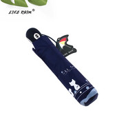 LIKE RAIN Roztomilý mačací dáždnik pre ženy Kreatívny kreslený dievčenský automatický dáždnik do dažďa Dámsky trojskladací cestovný vreckový slnečník UBY29