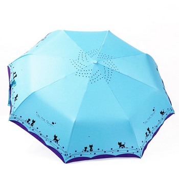 LIKE RAIN Χαριτωμένη γάτα γυναικεία ομπρέλα Δημιουργική γελοιογραφία Κορίτσι Αυτόματη ομπρέλα Rain Women Τριπτυσσόμενη ομπρέλα ταξιδιού με τσέπη UBY29