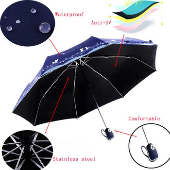 LIKE RAIN Χαριτωμένη γάτα γυναικεία ομπρέλα Δημιουργική γελοιογραφία Κορίτσι Αυτόματη ομπρέλα Rain Women Τριπτυσσόμενη ομπρέλα ταξιδιού με τσέπη UBY29