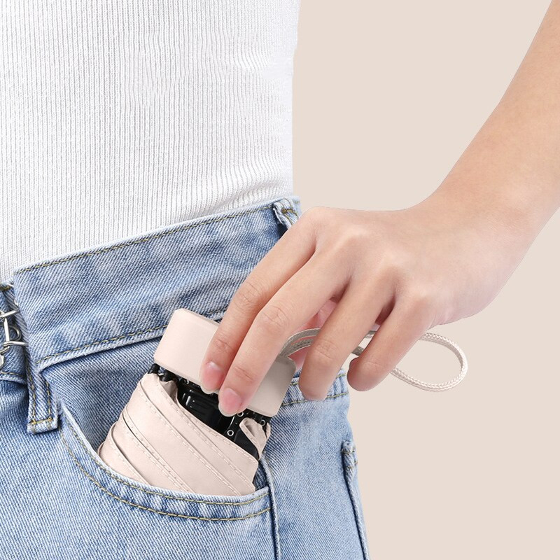 Mini vreckový skladací slnečník s kapsulou, ultrafialová ochrana, slnečník, 6-násobný slnečník, ľahký, dámsky, prenosný, paraguas