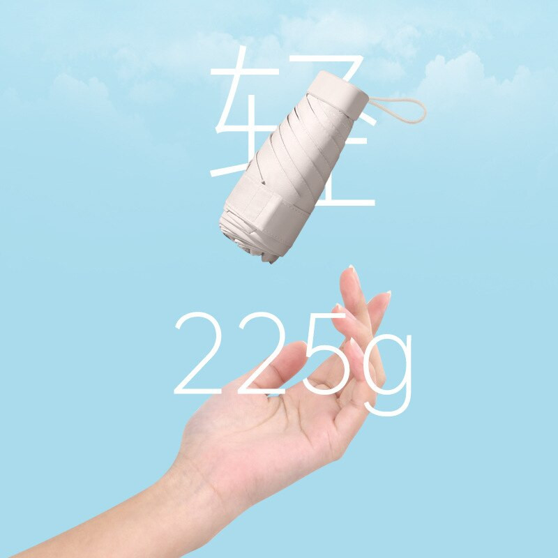 Mini vreckový skladací slnečník s kapsulou, ultrafialová ochrana, slnečník, 6-násobný slnečník, ľahký, dámsky, prenosný, paraguas