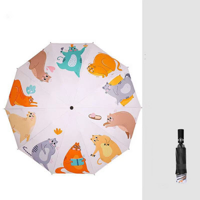 Umbrelă pliabilă rezistentă la vânt, acoperire neagră, pisică, umbrele de soare, ploaie, femei, originală inversă automată, umbrelă de soare, anti-UV, băieți