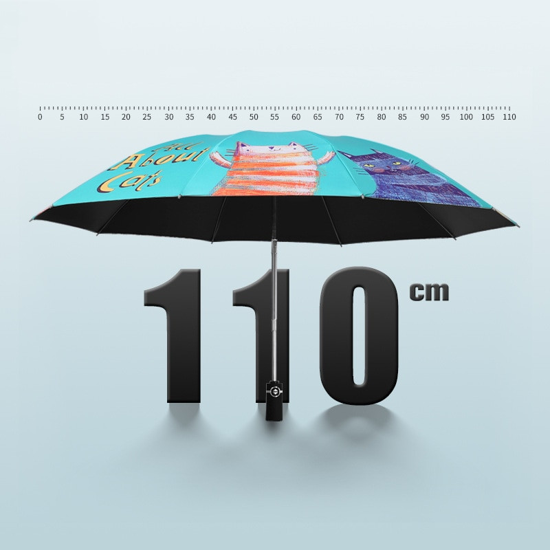 Umbrelă pliabilă rezistentă la vânt, acoperire neagră, pisică, umbrele de soare, ploaie, femei, originală inversă automată, umbrelă de soare, anti-UV, băieți