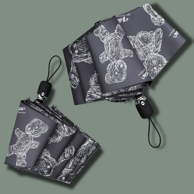 Dámsky skladací automatický dáždnik s kresleným medveďom, vetruodolný dáždnik, slnečník do dažďa a slnka, trojnásobný detský cestovný dáždnik