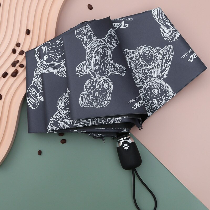 Dámsky skladací automatický dáždnik s kresleným medveďom, vetruodolný dáždnik, slnečník do dažďa a slnka, trojnásobný detský cestovný dáždnik