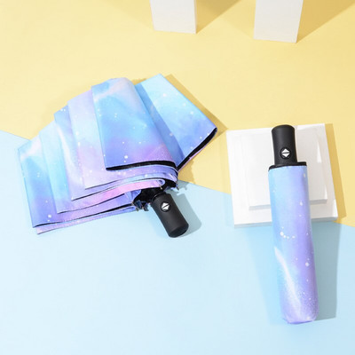 Automatický dáždnik s hviezdicovým dáždnikom, skladací, trojnásobný pre ženy, farebný, hviezdny, vetruodolný, hviezdna obloha, farba, UV slnečník