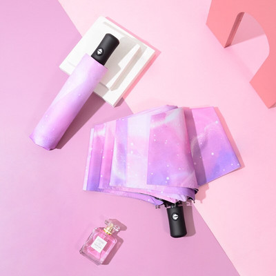 Automatický dáždnik s hviezdicovým dáždnikom, skladací, trojnásobný pre ženy, farebný, hviezdny, vetruodolný, hviezdna obloha, farba, UV slnečník