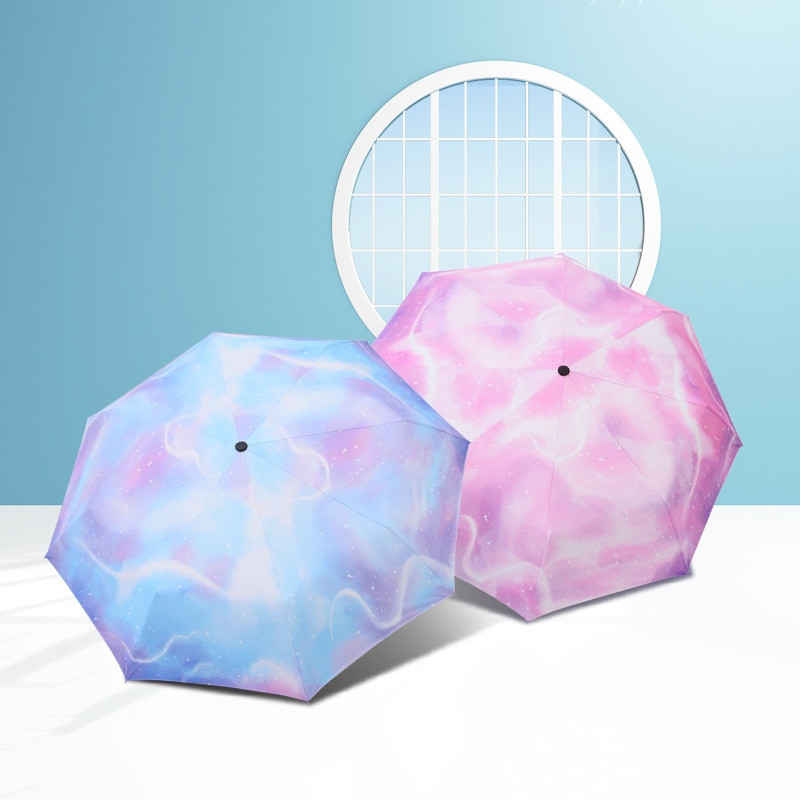 Automatický dáždnik s hviezdicovým dáždnikom, skladací, trojnásobný pre ženy, farebný, hviezdny, vetruodolný, hviezdna obloha, farba, UV slnečník