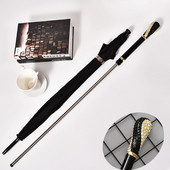 Dáždnik s dlhou rukoväťou, mečom a hákom, čierny, pre mužov, palica, katana, silný, kreativita, vetruodolný, samurajský, dažďový výstroj BD50UM