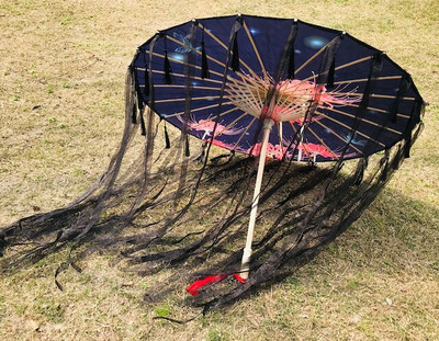 Naiste vihmavari Siidist õues Jaapani kirsiõied iidse tantsu pulma dekoratiivne vihmavari Hiina stiilis õlipaberist vihmavari