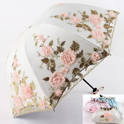 Biely čipkovaný dáždnik Dámsky batoh Lolita Strong Prenosný plážový dáždnik Krásny vetruodolný slnečník Paraplu Dažďové vybavenie AE50YS