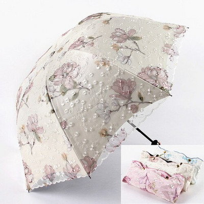 Biely čipkovaný dáždnik Dámsky batoh Lolita Strong Prenosný plážový dáždnik Krásny vetruodolný slnečník Paraplu Dažďové vybavenie AE50YS