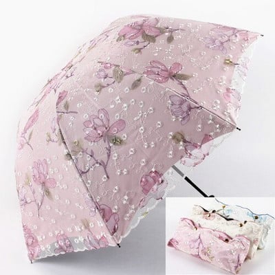 Biely čipkovaný dáždnik Dámsky batoh Lolita Strong Prenosný plážový dáždnik Krásny vetruodolný slnečník Paraplu Dažďové vybavenie AE50YS