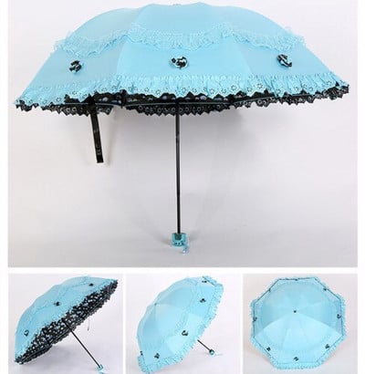 Biely čipkovaný dáždnik Dámsky batoh Lolita Strong Prenosný plážový dáždnik Krásny vetruodolný slnečník Paraplu Dažďové vybavenie AE50YS