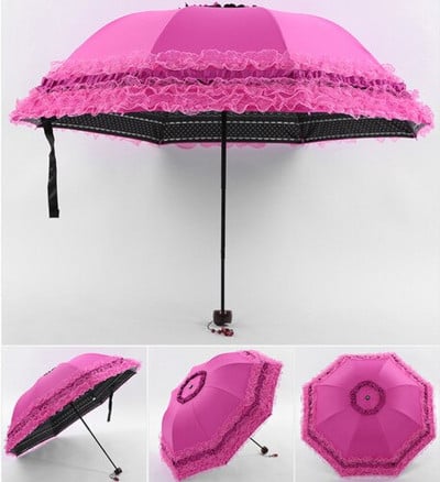 Biely čipkovaný dáždnik Dámsky batoh Lolita Strong Prenosný plážový dáždnik Krásny vetruodolný slnečník Paraplu Dažďové vybavenie AE50YS