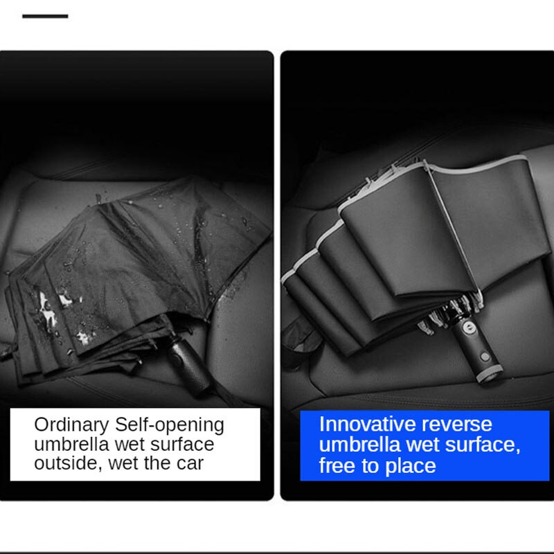 Vetruodolný LED svetelný automatický dáždnik do dažďa pre ženy a mužov s reflexným pruhom, obrátený dáždnik, 10K dáždniky