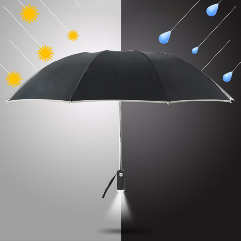 Vetruodolný LED svetelný automatický dáždnik do dažďa pre ženy a mužov s reflexným pruhom, obrátený dáždnik, 10K dáždniky