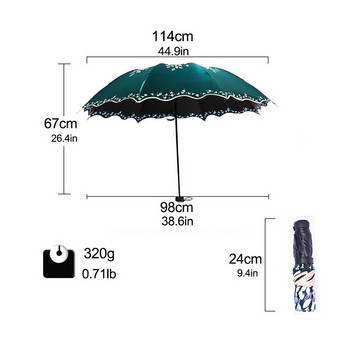 Качествен слънчев чадър за дъжд Дамска мода Принцеса Листа Двойни чадъри Женски чадър Преносим креативен женски подарък