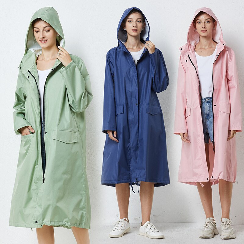 Täiskasvanud meeste naiste pikad paksud vihmariided universaalne vihmamantel Veekindel pontšo matkamatka vihmamantel kapuutsiga