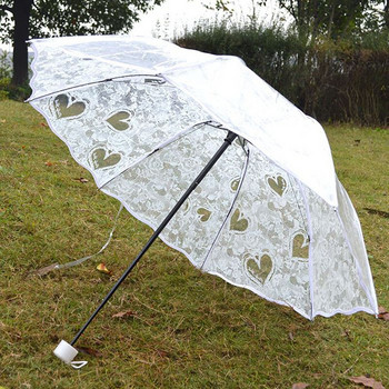 Прозрачен дантелен сватбен чадър Бял прозрачен сгъваем чадър Princess Rain Водоустойчив пластмасов дамски чадър с 8 ребра Активност