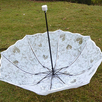 Прозрачен дантелен сватбен чадър Бял прозрачен сгъваем чадър Princess Rain Водоустойчив пластмасов дамски чадър с 8 ребра Активност