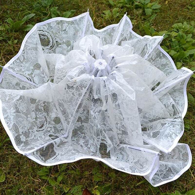 Átlátszó csipke esküvői napernyő fehér átlátszó összecsukható esernyő hercegnő eső vízálló műanyag női 8 bordás esernyők