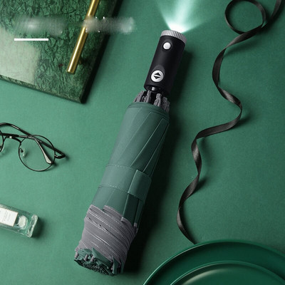 Umbrelă automată cu dungi reflectorizante Umbrelă cu lumină inversă cu LED-uri Umbrele de călătorie pliabile, inversate, cu 10 nervuri