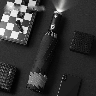 Umbrelă automată cu dungi reflectorizante Umbrelă cu lumină inversă cu LED-uri Umbrele de călătorie pliabile, inversate, cu 10 nervuri