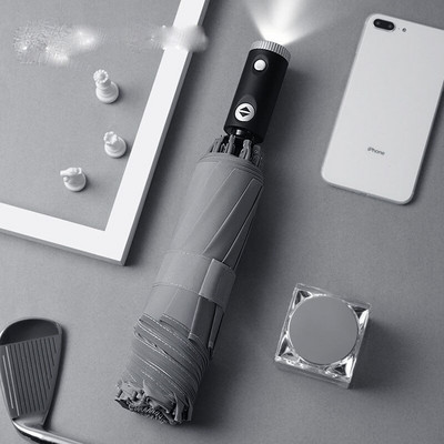 Umbrelă automată cu dungi reflectorizante Umbrelă cu lumină inversă cu LED-uri Umbrele de călătorie pliabile, inversate, cu 10 nervuri