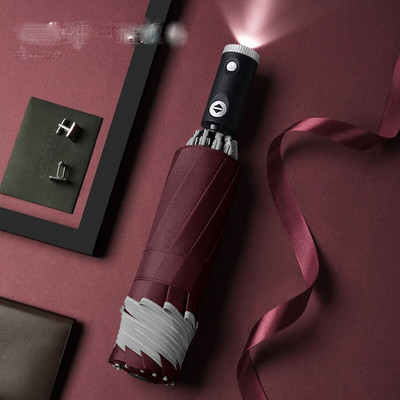 Umbrelă automată cu dungi reflectorizante Umbrelă cu lumină inversă cu LED-uri Umbrele de călătorie pliabile, inversate, cu 10 nervuri