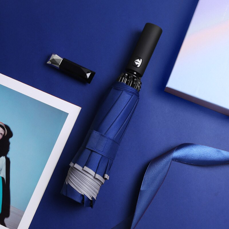 Umbrelă automată cu dungi reflectorizante Umbrelă cu lumină inversă cu LED-uri Umbrele de călătorie pliabile, inversate, cu 10 nervuri