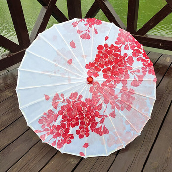 Ретро чадър от копринен плат за жени Декоративен чадър от японски вишнев цвят Чадър от маслена хартия в китайски стил Дървена дръжка